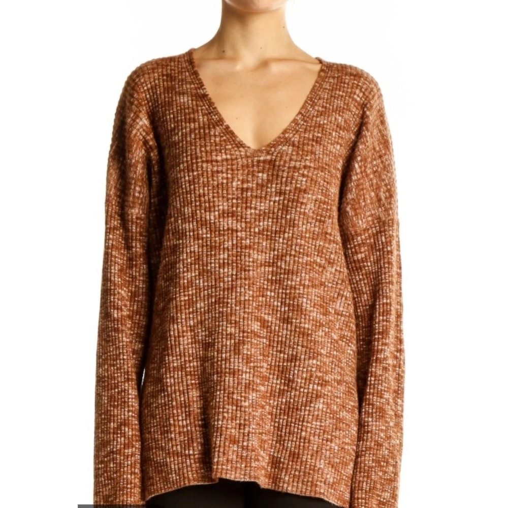 Abercrombie & Fitch Soft A&F Brown Marled Ribbed V-Neck Tunic Sweater Medium